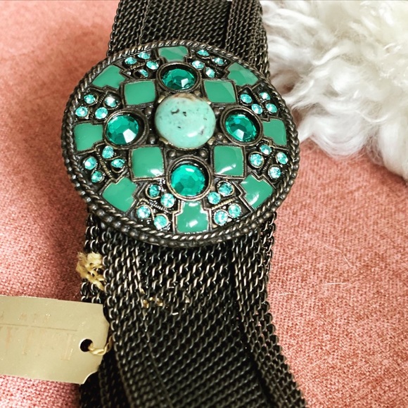 Vintage Metallic Mesh Belt W Aqua Jeweled Buckle. main image 6